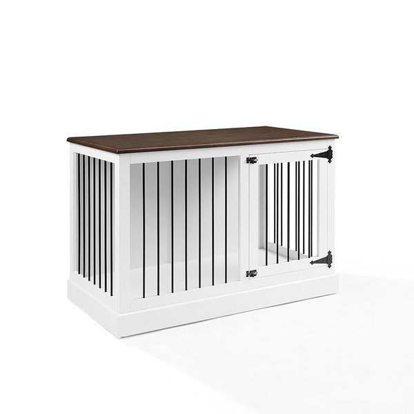 Winslow Small Credenza Dog Crate White/Dark Brown - Stylish and Secure Pet Kennel