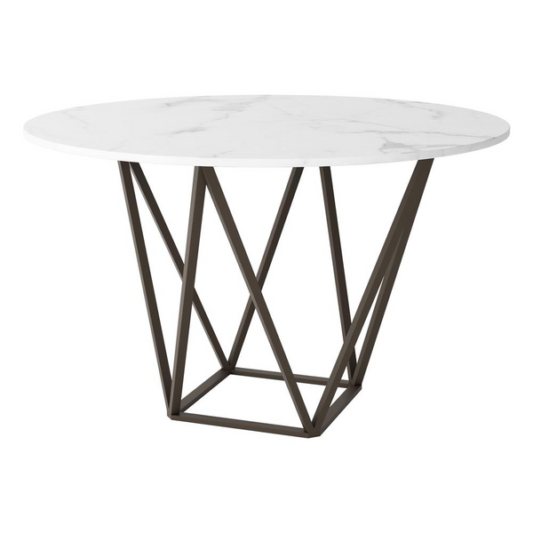 Tintern Dining Table White & Antique Bronze - Modern Marble-like Top, Seats 4