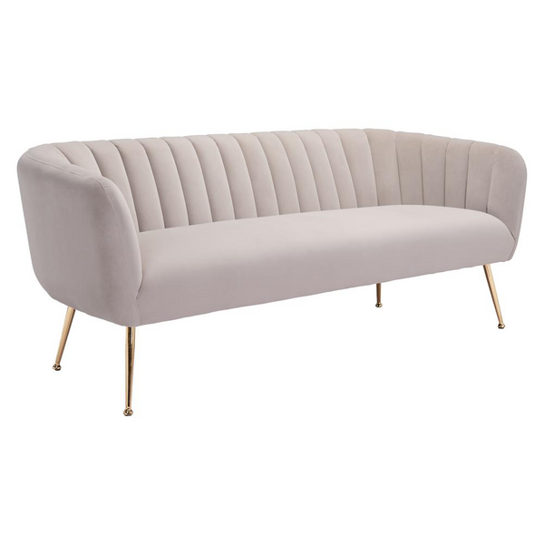 Deco Sofa Beige - Art Deco Design, Velvet Upholstery, Gold Legs