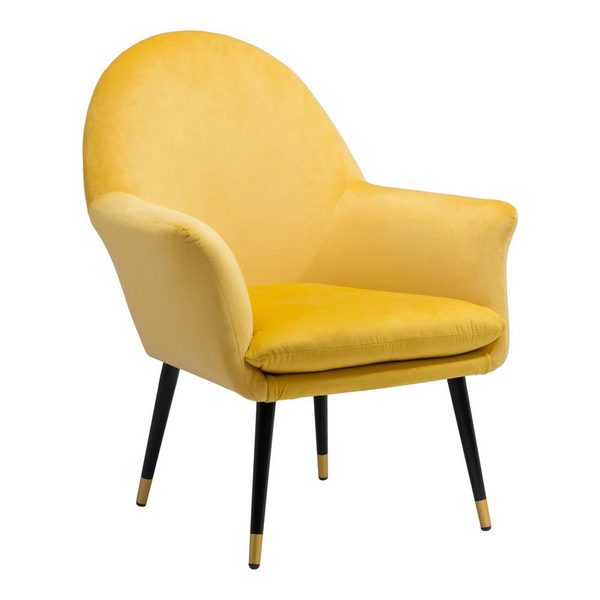 Alexandria Accent Chair in Yellow - Boho Chic Decor Retro Style with Velvet Fabric