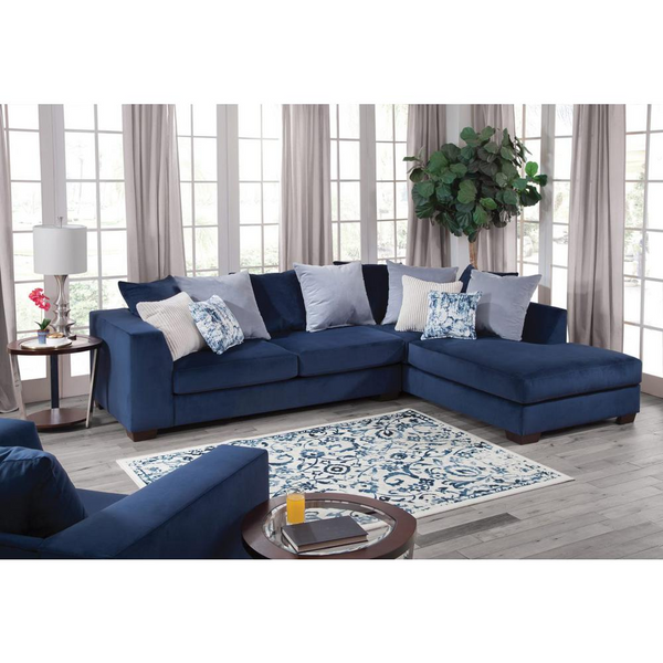 American Furniture L Shaped Sectional Sofa with 8 Back Pillows and 4 Accent Pillows - Deep Navy Microfiber