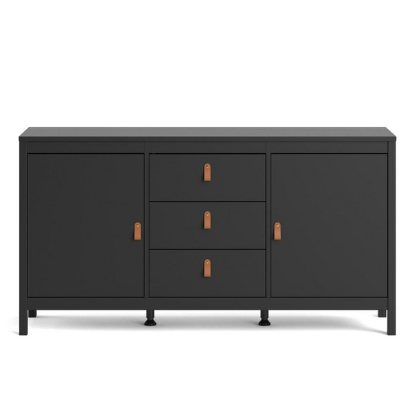 Madrid 2 Door Sideboard with 3 Drawers, Black Matte - Modern-Traditional Storage Solution