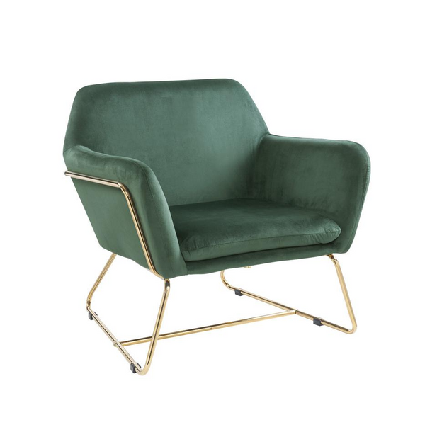 Keira Green Velvet Accent Chair with Metal Base - Modern Contemporary Style, Glam Decor, Rich and Soft Velvet Fabric Upholstery