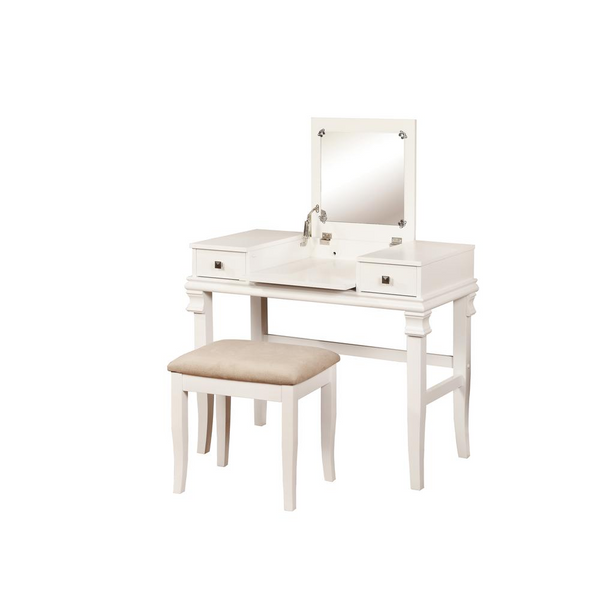 Angela White Vanity Set - Elegant and Functional Makeup Station with Stool