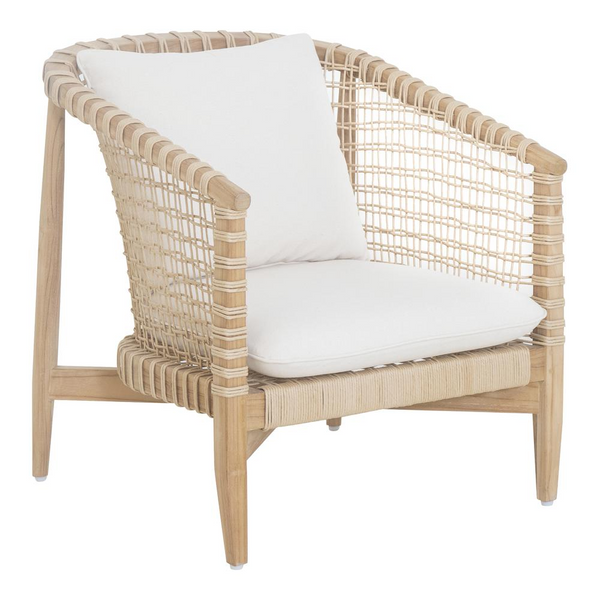 Kuna Outdoor Lounge Chair | Natural Teak & White Upholstery | Easy-to-Wash Cushions