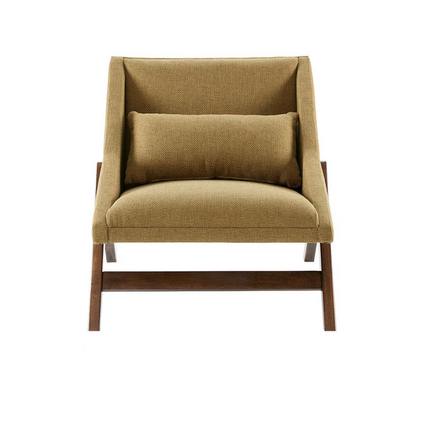 Boomerang Accent Chair - Mustard Fabric, Pecan Wood Finish