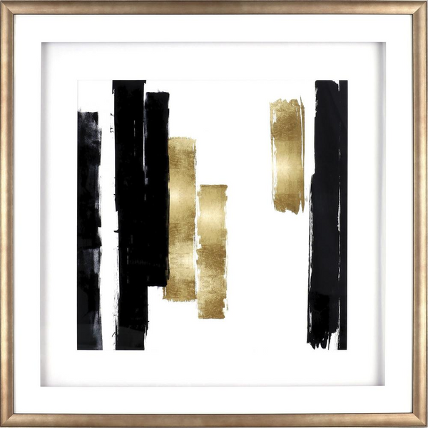 Lorell Blocks II Framed Abstract Artwork - 29.50" x 29.50" - Black & Gold - Ready to Hang