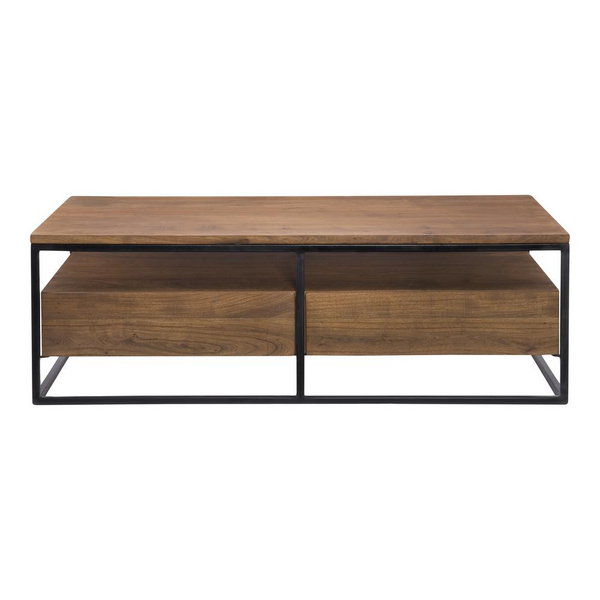 Vancouver Coffee Table - Contemporary Style, Iron Frame, Solid Acacia Wood, Storage Drawers