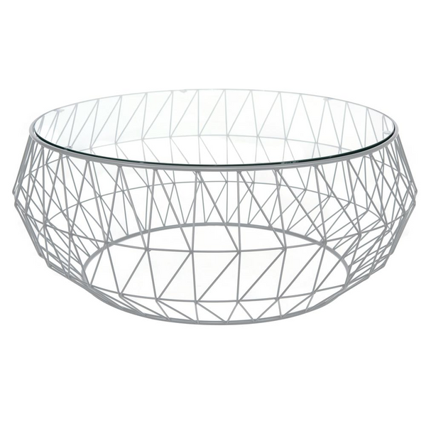 Malibu Modern Round Glass Top Coffee Table With Metal Base