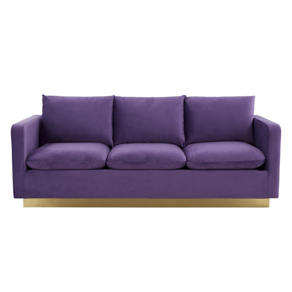 Nervo Modern Mid-Century Upholstered Velvet Sofa with Gold Frame