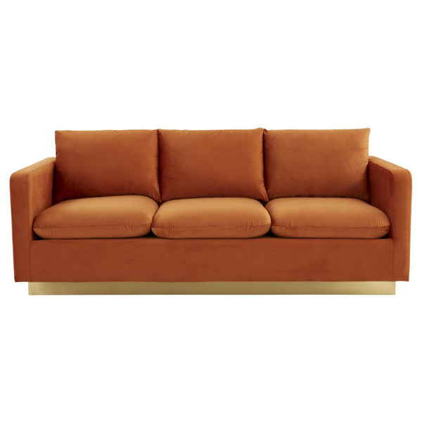 Nervo Modern Mid-Century Velvet Sofa with Gold Frame – Luxurious Comfort & Style