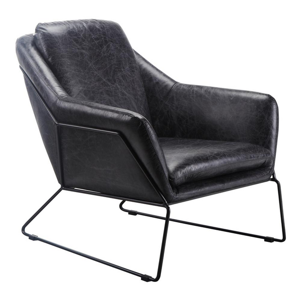 Greer Club Chair – Modern Black Leather Upholstery with Sturdy Iron Frame