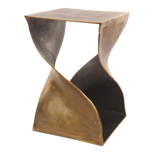 Twist Accent Table - Antique Brass & Black Aluminum Sculptural Design