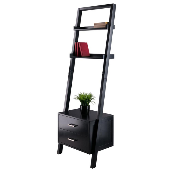 Bellamy Leaning Shelf w/Storage in Black Finish - Space-saving Storage with Contemporary Design