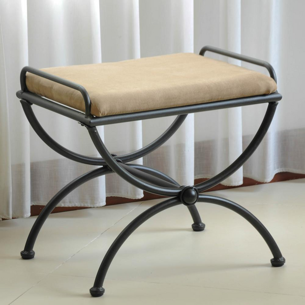 Elegant Iron Upholstered Vanity Stool with Microsuede Cushion