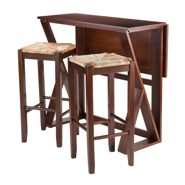 Harrington 3-Piece Drop Leaf High Table with 2-29" Rush Seat Stools