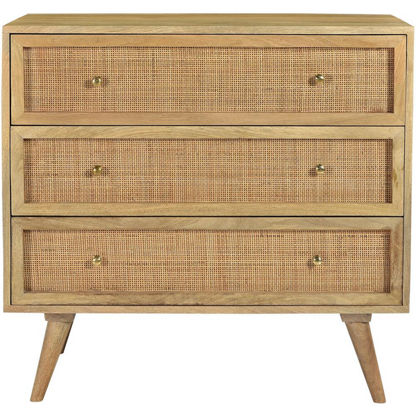 Parkview Mango Wood 3-Drawer Chest with Rattan Front Drawers - Exotic Quality Furniture