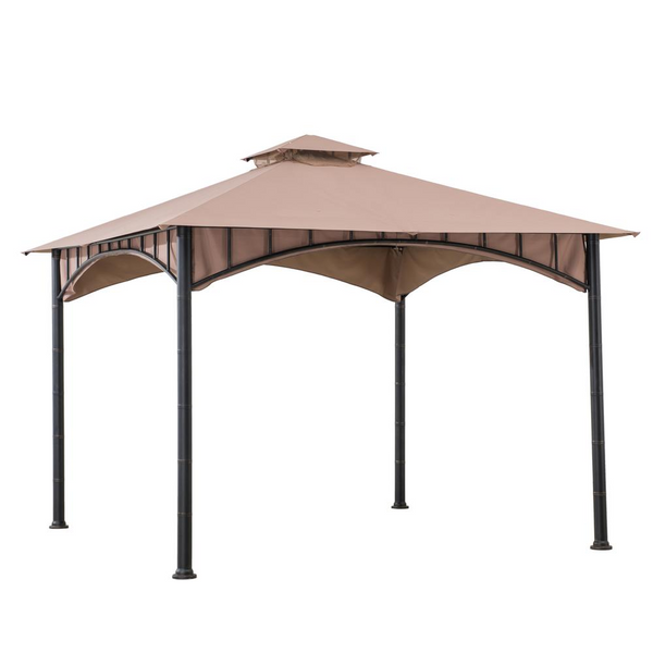 Outdoor Patio Black Bamboo Shape Steel Frame 2-Tier Soft Top Gazebo with Canopy