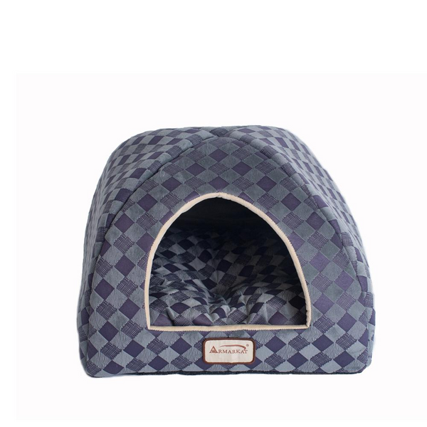 Armarkat Cat Bed Model C65HHG/LS - Purple Gray Checkered Pattern, Ultra-Comfortable & Water-Resistant