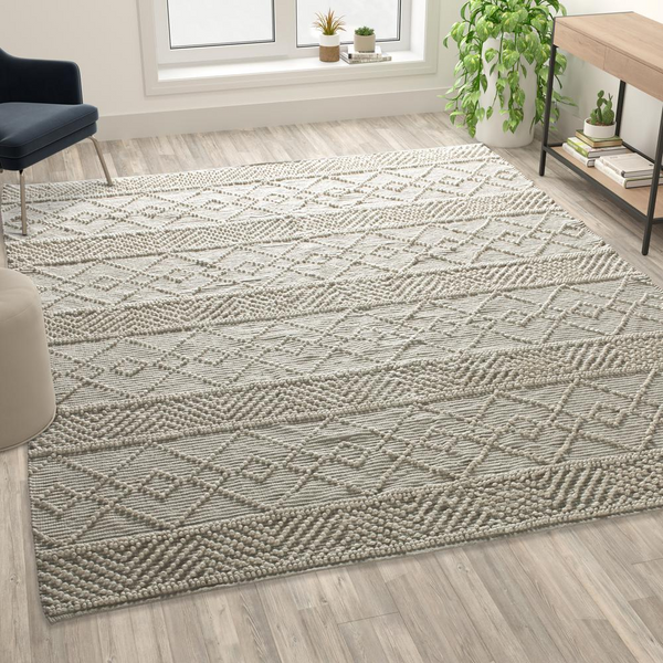 8' x 10' Ivory Geometric Design Handwoven Area Rug