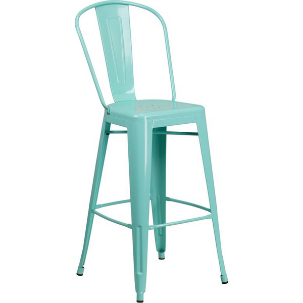 30" High Mint Green Metal Indoor-Outdoor Barstool with Back