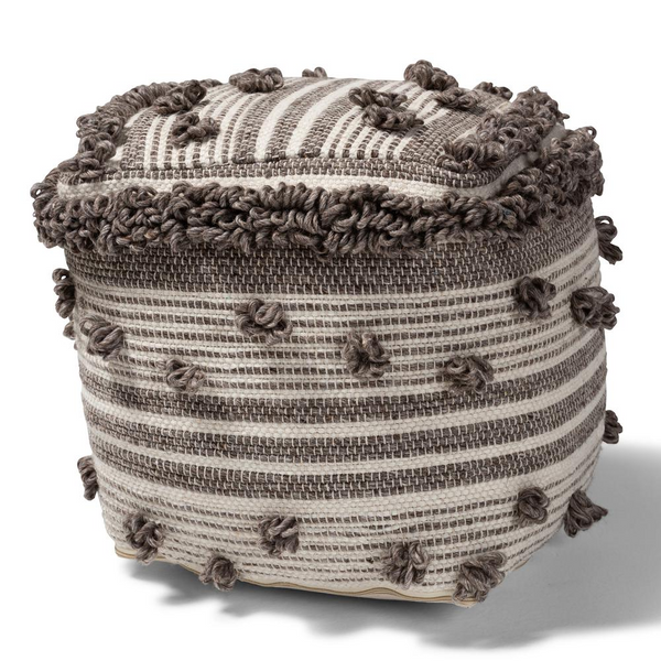 Eligah Moroccan Inspired Handwoven Wool Pouf Ottoman - Ivory and Brown