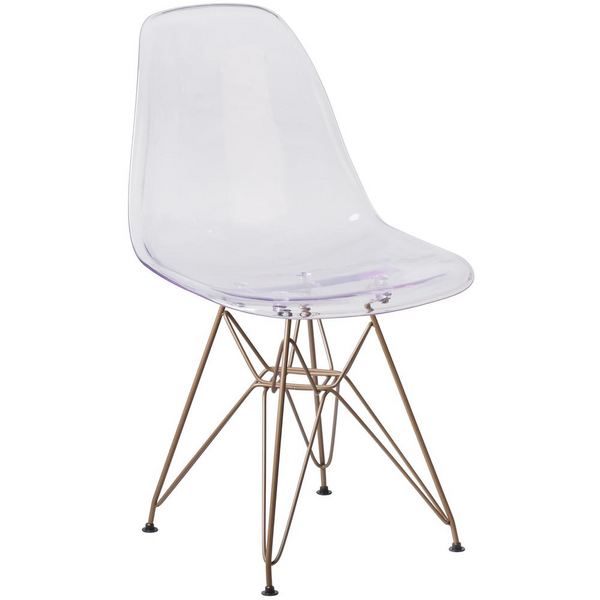 Stylish Ghost Chair with Gold Metal Base - Transparent Crystal Finish, Perfect for Modern Homes & Offices