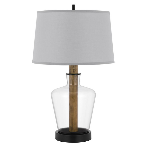 Salford Glass/Wood Table Lamp With Taper Drum Hardback Shade