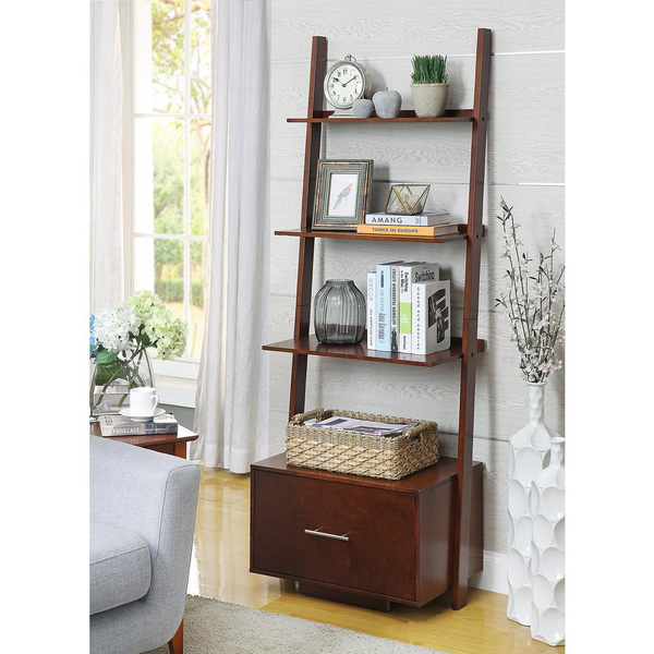 American Heritage Ladder Bookcase with File Drawer – Elegant Storage for Home or Office