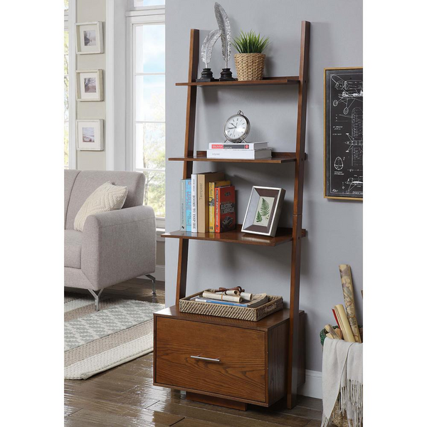 American Heritage Ladder Bookcase with File Drawer – Stylish 4-Tier Storage & Display Solution