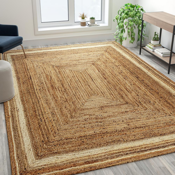 Natural Fiber Jute Area Rug 8' x 10' - Braided Indoor Jute Rug - Natural Area Rugs