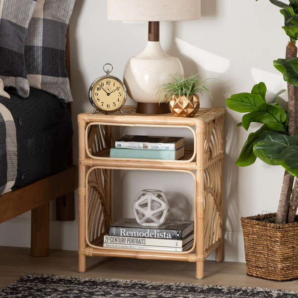 bali & pari Baara Modern Bohemian Natural Brown Rattan Nightstand