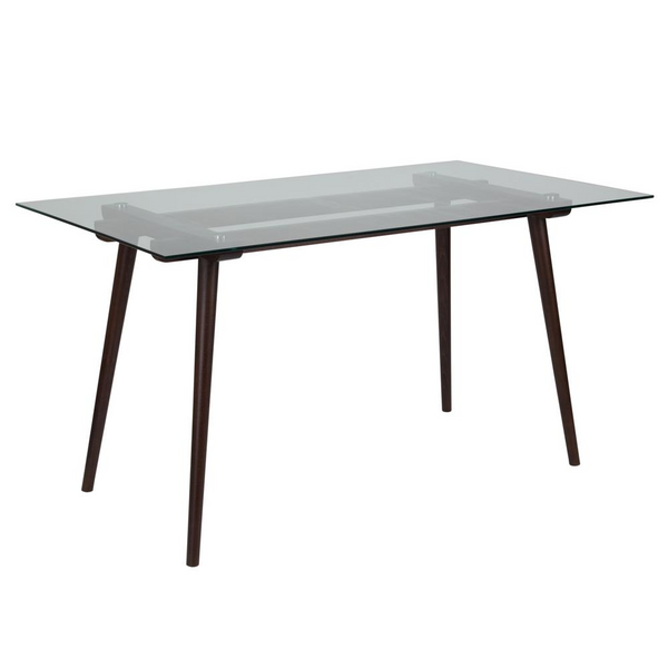 Modern 31.5" x 55" Espresso Wood Dining Table with Clear Glass Top - Seats 6