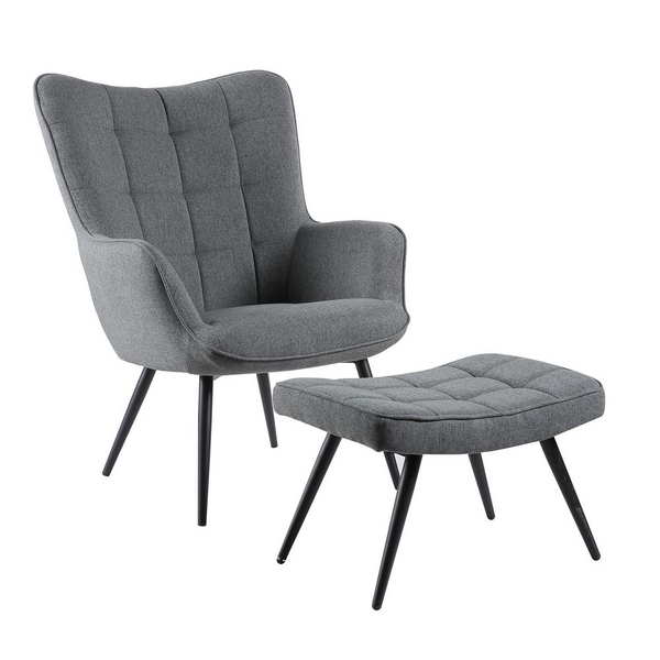 Best Master Furniture 29" Gray Fabric Accent Chair and Ottoman Set - Modern & Elegant