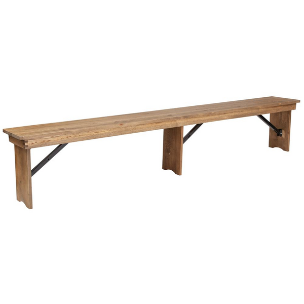 8' x 12'' Antique Rustic Solid Pine Folding Farm Bench with 3 Legs - Durable & Stylish Seating