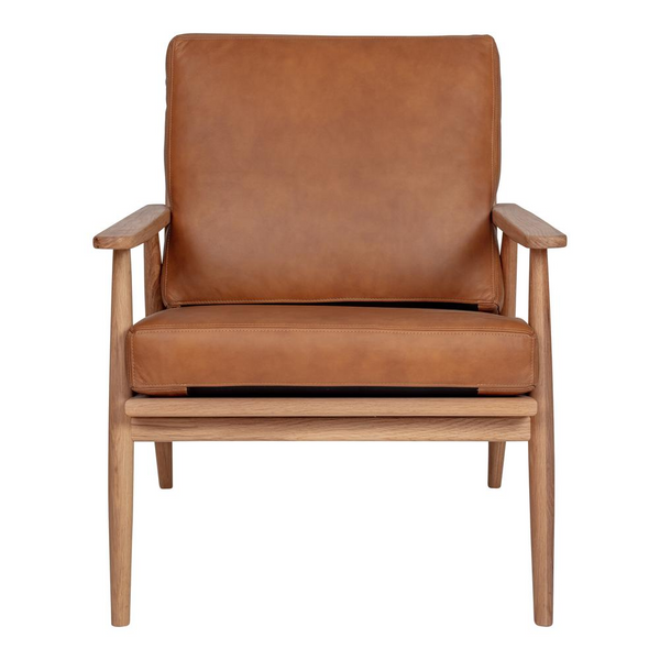 Harper Lounge Chair - Stylish Oak Frame with Top-Grain Leather & Removable Cushions | No Assembly Required