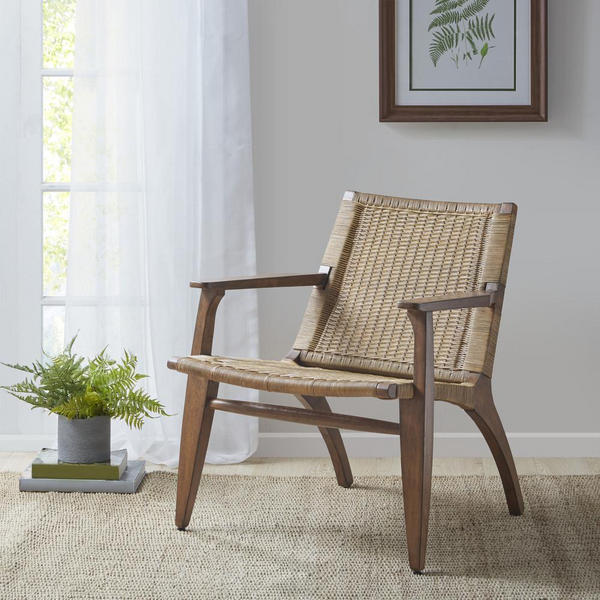 Madison Park Clearwater Accent Chair - Elegant Rattan and Mahogany Wood Frame