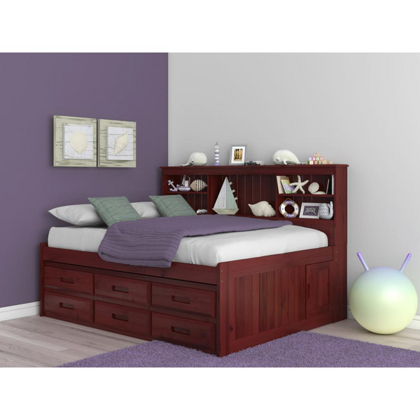 Solid Pine Full Daybed with Six Drawers in Rich Merlot