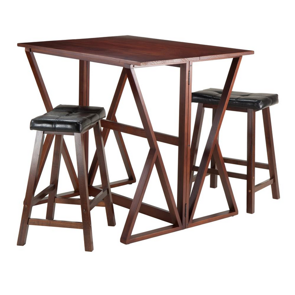 Harrington 3-Pc Drop Leaf High Table, 2 - 24" Cushion Saddle Seat Stools