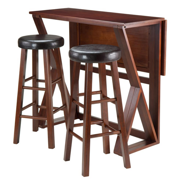 Harrington 3-Pc Drop Leaf High Table, 2-29" Cushion Round Seat Stools - Space-Saving Kitchen Set