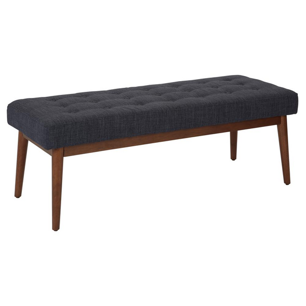 West Park Bench - Mid-Century Modern Design with Navy Fabric and Coffee Finished Legs