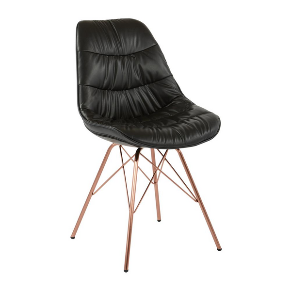 Langdon Chair in Black Faux Leather with Rose Gold Base - Modern, Stylish, and Comfortable