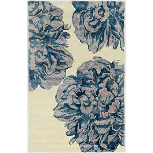 Aspire Wool Floral Ivory & Navy 8x11 Rug - Plush Wool Handtufted Area Rug