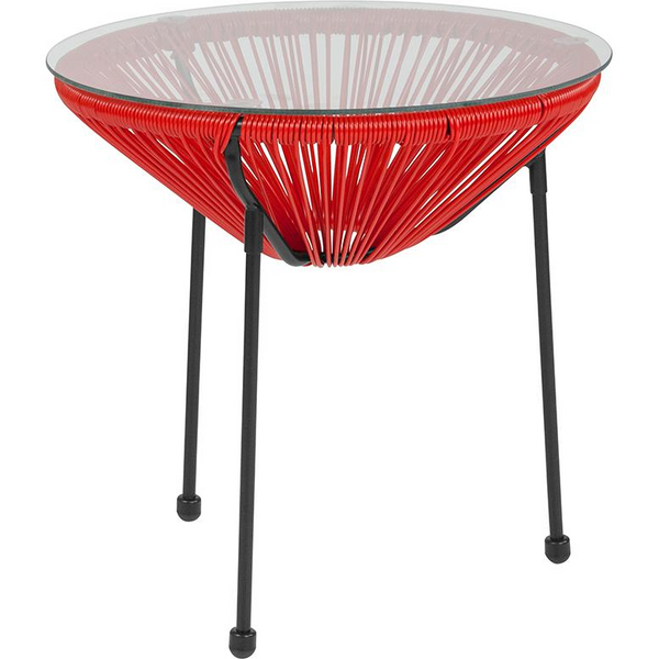 Oval Comfort Take Ten Red Rattan Table with Glass Top - Durable and Stylish