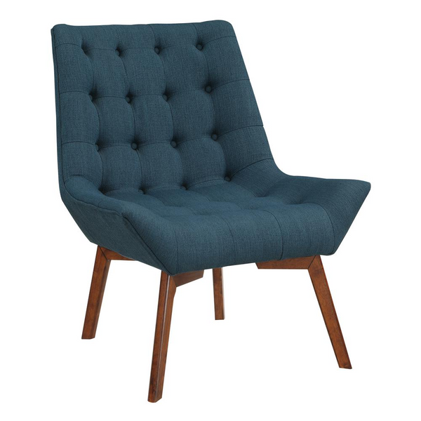 Shelly Tufted Chair in Azure Fabric with Coffee Legs - Mid-Century Modern Design