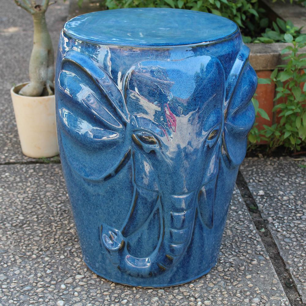 Navy Blue Wild Elephant Drum Ceramic Garden Stool - Exotic Decor for Your Home