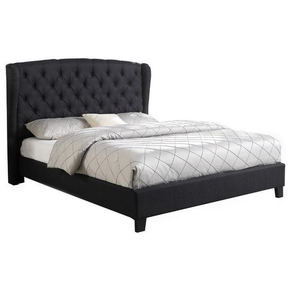 Frances Solid Wood/Fabric Upholstered Queen Platform Bed - Black