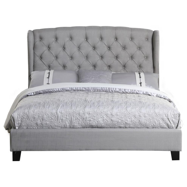 Frances Solid Wood/Fabric Upholstered Queen Platform Bed - Grey