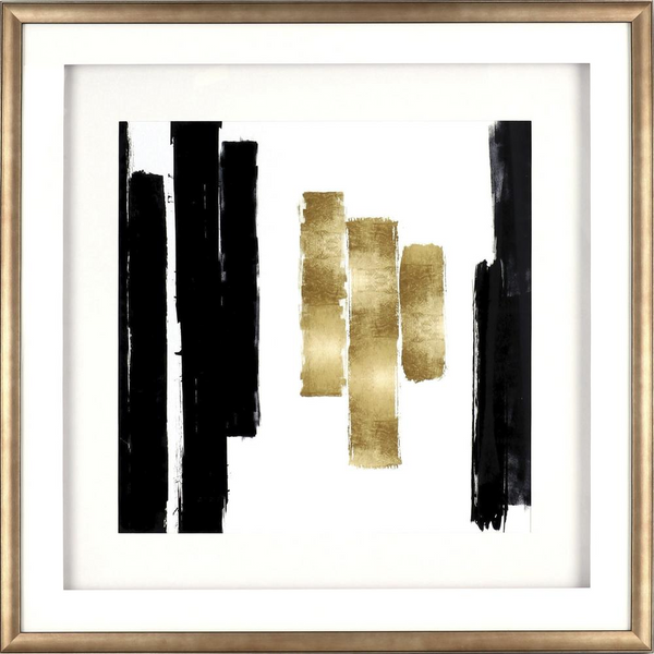 Lorell Blocks I Framed Abstract Artwork - 29.50" x 29.50" - Modern Black & Gold Wall Art