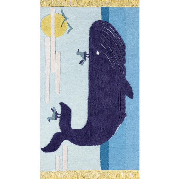 Contemporary Rectangle Area Rug, Blue, 3' X 5' | Playful Animal Friends Design